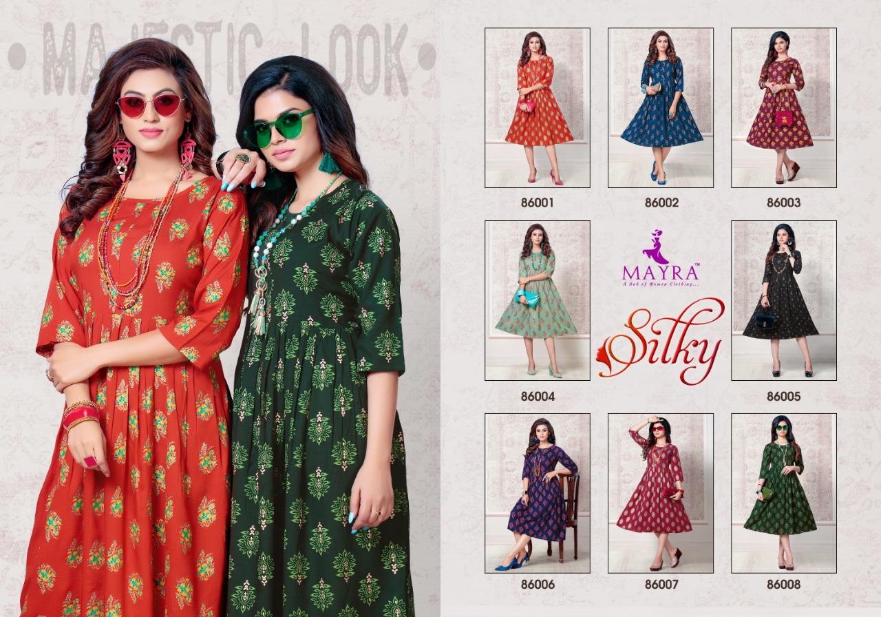 Mayra Silky Ethnic Party Wear Latest Designer Anarkali Rayon Kurti Collection
